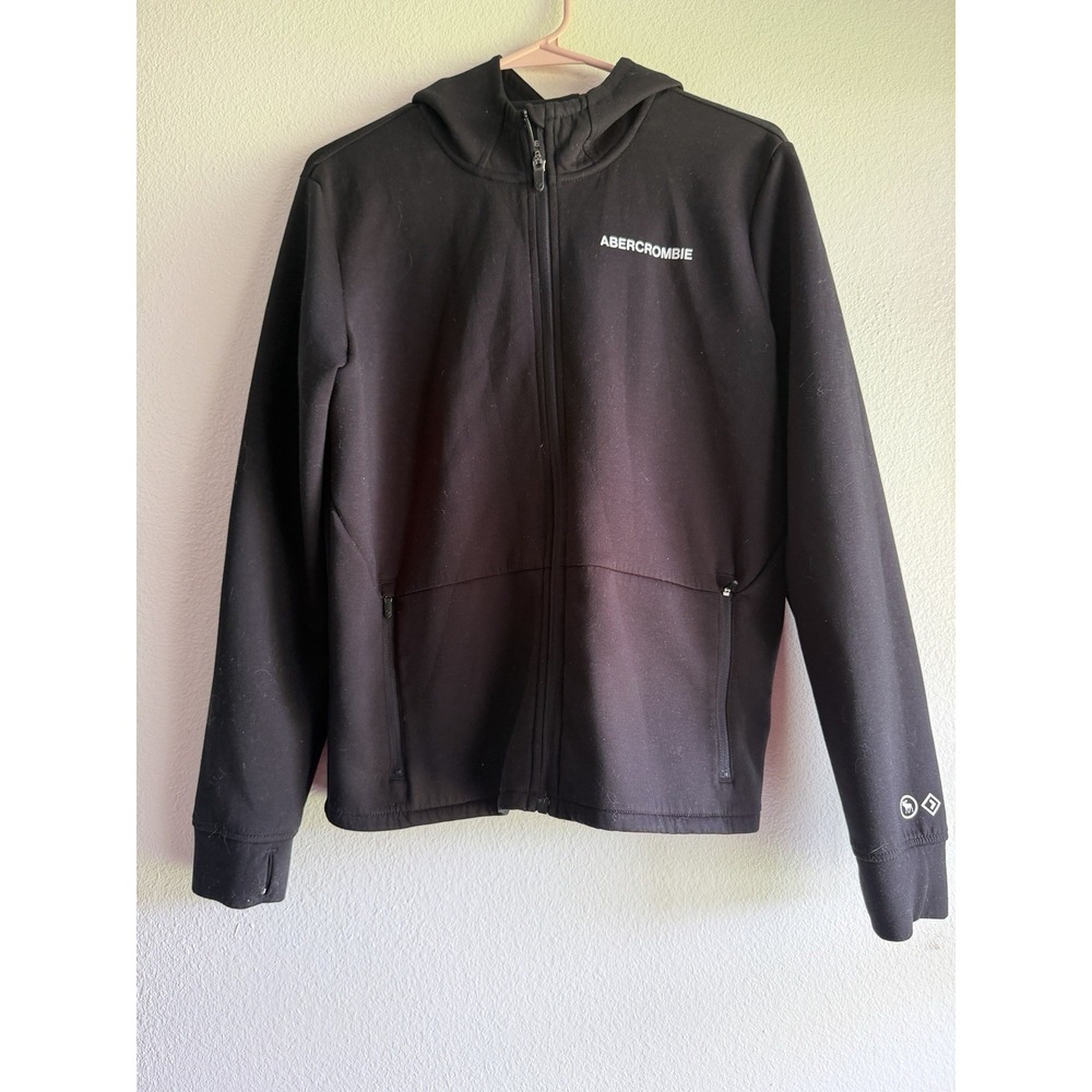 Abercrombie Kids Boys Black Hooded Full Zip Activewear Jacket w/ Pockets 15/16